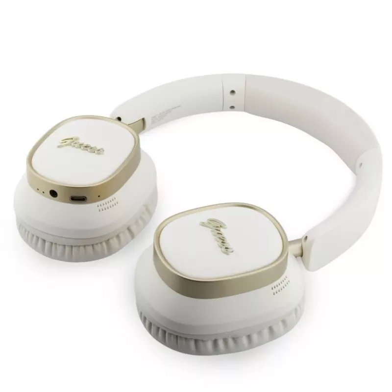 Guess Bluetooth ENC Rectangle Metal Script Ausinės Uždedamosios Baltos