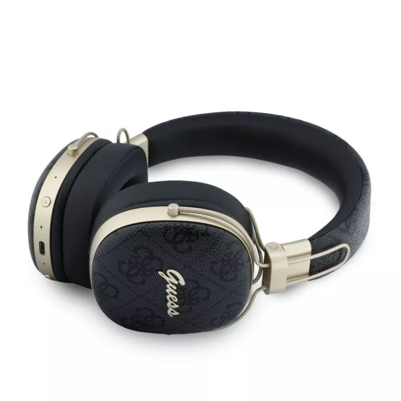 Guess Over-Ear Bluetooth Headphones with ENC, Metal 4G Script Logo, Black