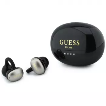 Guess Open-Wearable Stereo Bluetooth ausinės su metaliniu apdaila, elektrolizuotomis detalėmis, klasikiniu logotipu, juodos spalvos