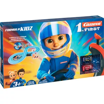 Carrera FIRST Formula Kidz First Cars Set (20063061) - 1:50 mastelio lenktynių trasa su žaisliniais automobiliais vaikams