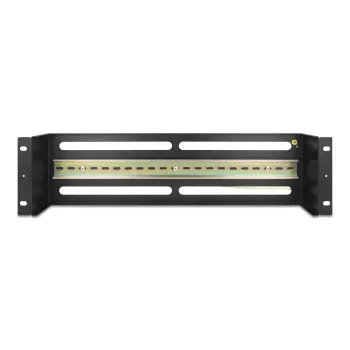 DELOCK 19 inch skirstomasis skydas su dangteliu ir DIN bėgeliu, įskaitant 2x kabelių įtempimo mažinimo bėgelius, 3U, plieninis, juodas
