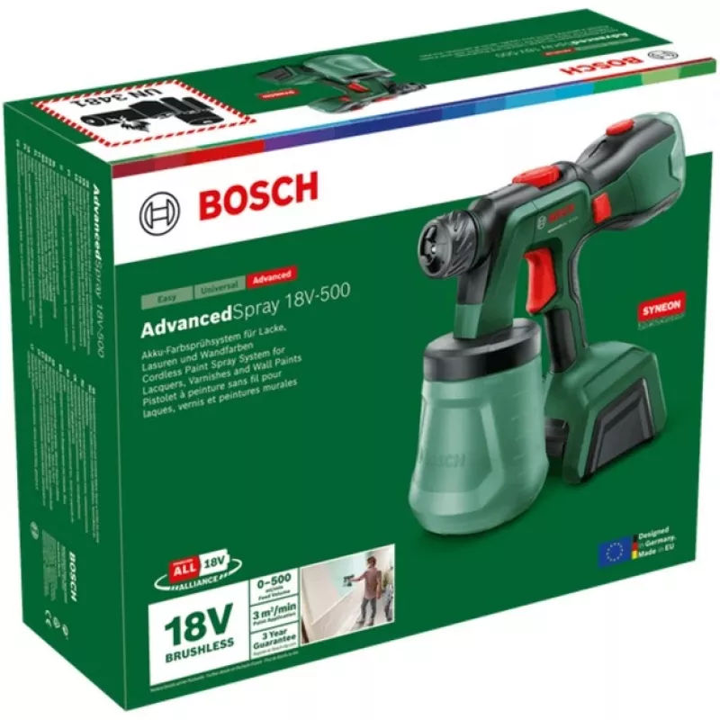 Bosch AdvancedSpray 18V-500 belaidis dažų purkštuvas (be akumuliatoriaus, žalias, POWER FOR ALL ALLIANCE)
