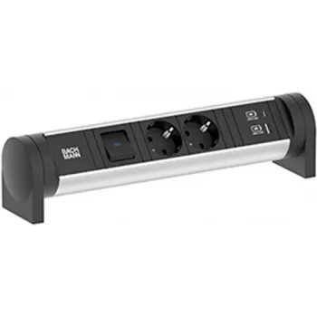 Bachmann 708.001 CYCLE Desk Power Strip 2x Schuko CEE7/3 su jungikliu, 2m laidas, aliuminis/juodas