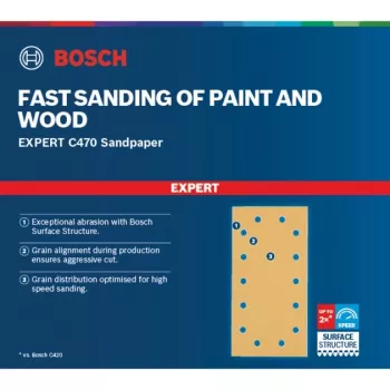 Bosch Expert C470 šlifavimo lakštas, 115 x 230 mm, grūdėtumas K240 (50 vnt. pakuotė, orbitiniams šlifuokliams)
