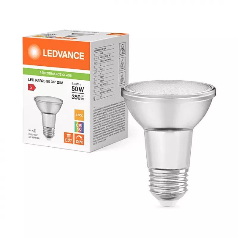 OSRAM PAR20 50W 6.4W 927 E27 Dimmable LED Reflector Lamp 350 lm 2700K Warm White