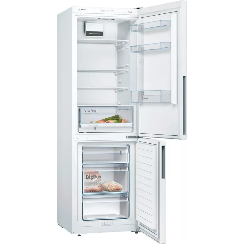 Bosch KGV362WEAS Šaldytuvo-šaldiklio derinys, baltas, 308 L bendras naudingas tūris, energijos klasė E
