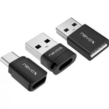 NEVOX Data Blocker (3 rinkinys) - USB-A vyriškas į moterišką tik įkrovimo adapteris, apsaugo nuo „Juice Jacking“, juodos spalvos