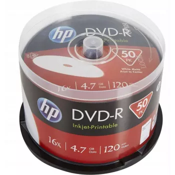 Verbatim HP Inkjet-Printable DVD-R Spindle (50 Discs) - 16x, 4.7 GB, AZO Dye, White Printable Surface