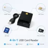 iLike 4-in-1 USB Smart Card Reader su SIM, SD ir Micro SD palaikymu, CAC skaitytuvas ID kortelėms, banko kortelėms, eID ir atminties kortelėms, juoda