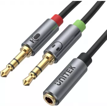 UNITEK Y-C957ABK 3,5 mm mini lizdo garso skirstytuvas, lizdas į 2 kištukus, 20 cm, juodas