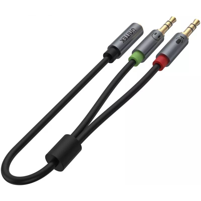 UNITEK Y-C957ABK 3,5 mm mini lizdo garso skirstytuvas, lizdas į 2 kištukus, 20 cm, juodas