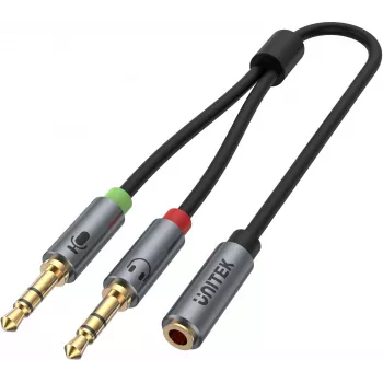 UNITEK Y-C957ABK 3,5 mm mini lizdo garso skirstytuvas, lizdas į 2 kištukus, 20 cm, juodas