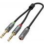 UNITEK Y-C957ABK 3,5 mm mini lizdo garso skirstytuvas, lizdas į 2 kištukus, 20 cm, juodas