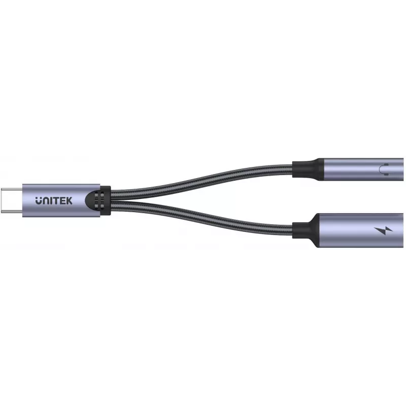 UNITEK USB-C į 3,5 mm garso lizdą ir USB-C 60W PD adapteris (Space Grey)