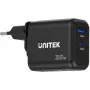 UNITEK GaN PD 35W USB-C + USB-A sieninis įkroviklis juodas