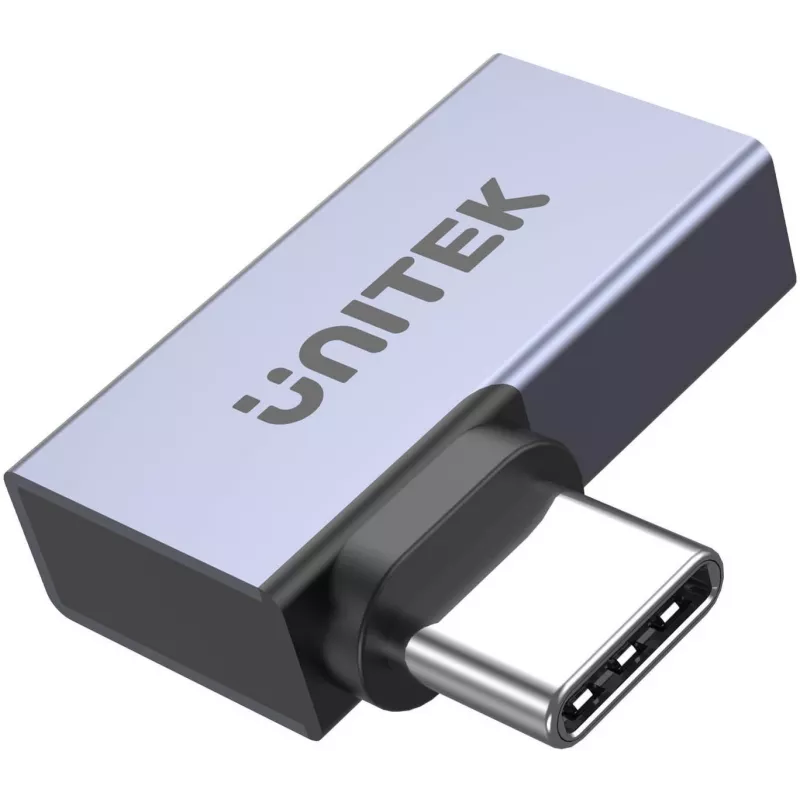 UNITEK USB-C Male į USB-C Female stačiu kampu plokščias adapteris 40Gbps 100W Space Gray