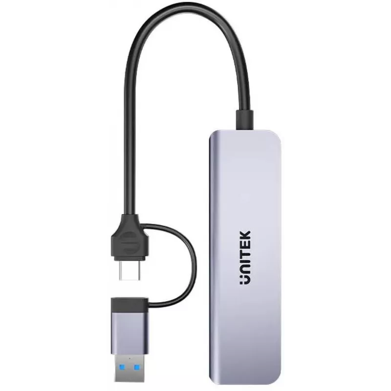UNITEK 5-in-1 USB-C Hub su SD ir MicroSD kortelių skaitytuvu, 5 Gbps, Space Grey