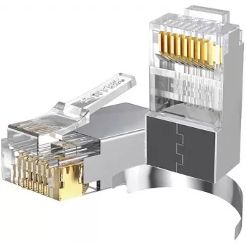 UNITEK Pass-Through RJ45 Cat.7 Connector 50-Pack, Shielded, Gold-Plated, Transparent