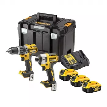 DEWALT 18V XR bešepetėlis kombinuotas gręžtuvas ir smūginis suktuvas dvynių rinkinys DCK266P3T su 3x 5.0Ah akumuliatoriais, įkrovikliu ir TSTAK dėklu