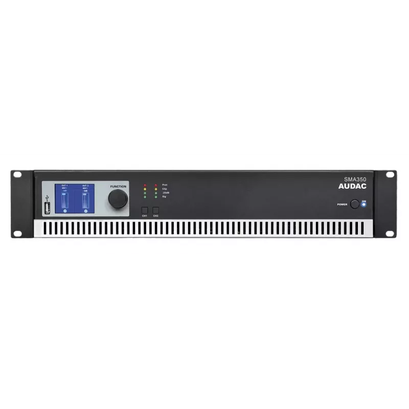 AUDAC SMA350 2 kanalų D klasės garso stiprintuvas 350 W RMS vienam kanalui (4 omai) juodos spalvos