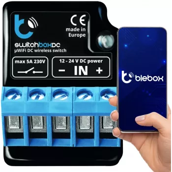 BLEBOX SwitchBoxDC Wi-Fi Relės Modulis 1 Kanalas 10A 12-24V DC
