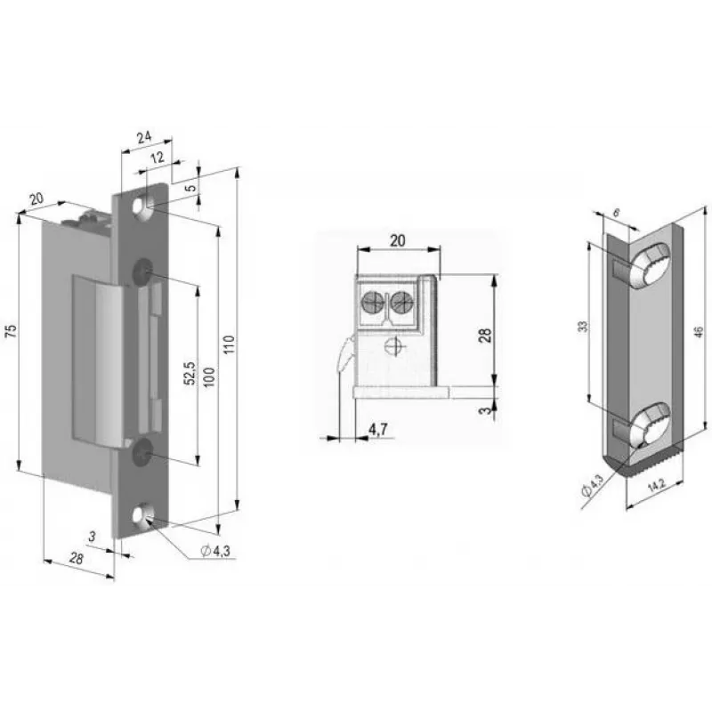 SCOT ES-S12AC/DC-MB PROFI Simetrinis elektromagnetinis užraktas su atmintimi ir blokavimu, 12V AC/DC, Fail-Secure, 3000N