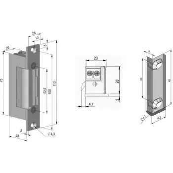 SCOT ES-S12DCN PROFI Simetrinis mažos srovės elektrinis durų skląstis 12V DC Fail-Secure