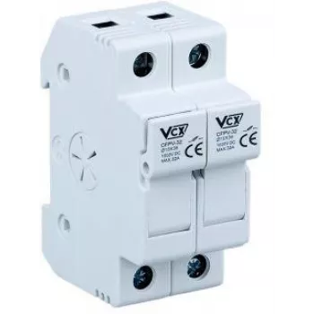 VCX CF PV32 2P 2-Polių Saugiklio Pagrindas 32A 1000V DC 10x38mm Saugikliui, Montavimui ant DIN Bėgio, Sraigtiniai Gnybtai, Fotovoltinė Sistema