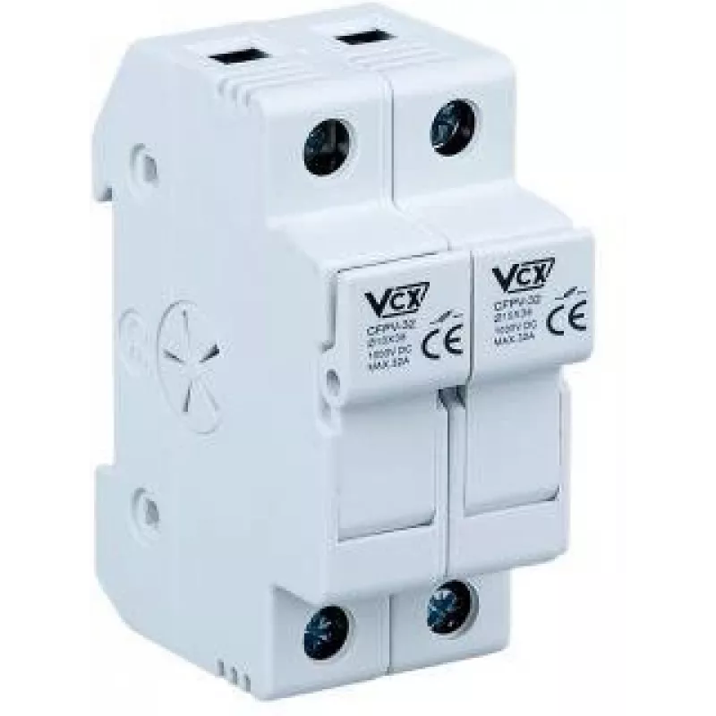 VCX CF PV32 2P 2-Polių Saugiklio Pagrindas 32A 1000V DC 10x38mm Saugikliui, Montavimui ant DIN Bėgio, Sraigtiniai Gnybtai, Fotovoltinė Sistema