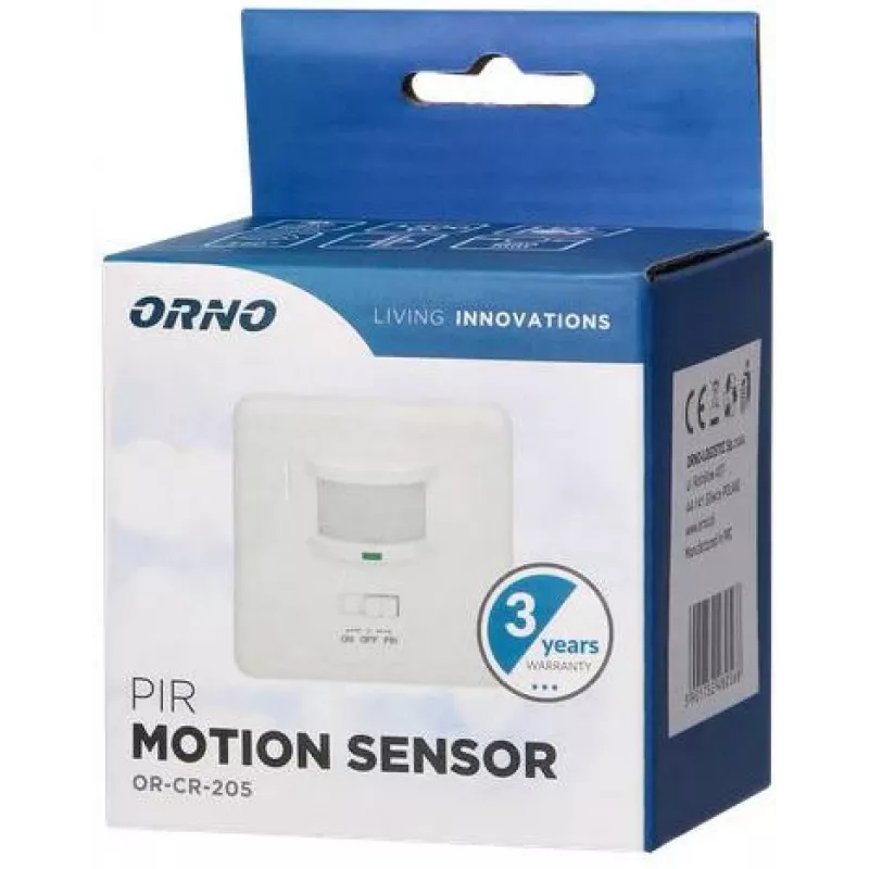 ORNO OR-CR-205 PIR judesio jutiklis, 360°, 6 m, 230 V, baltas, įmontuojamas į lubas