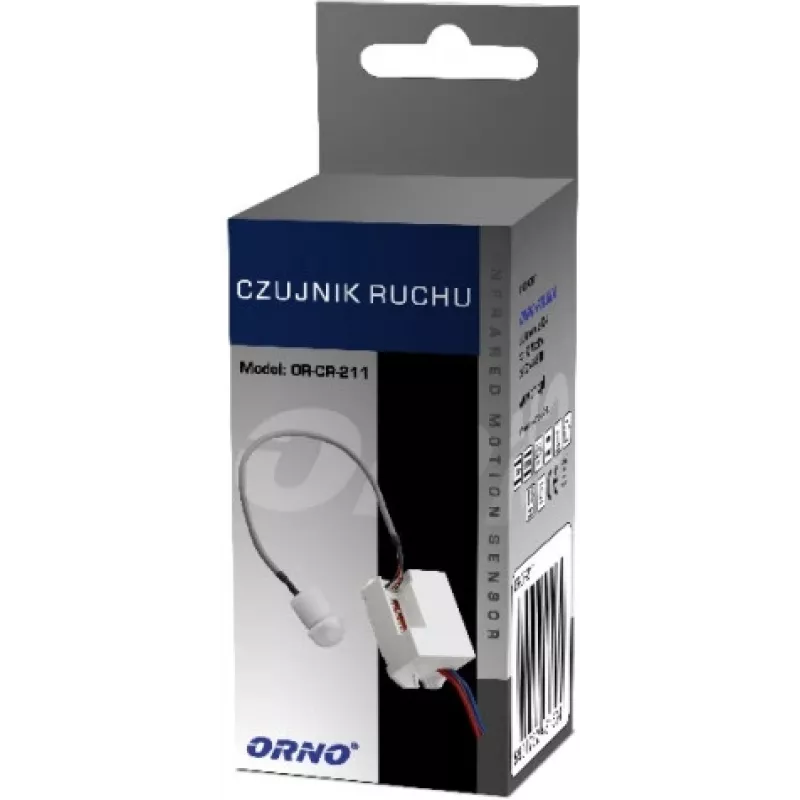 ORNO OR-CR-211 Miniature PIR judesio jutiklis, 230V, 120°, 6m, IP20, baltas