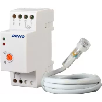 ORNO OR-CR-219 DIN bėgio prieblandos jutiklis su išoriniu fotoelementu, 230V AC, 10A, 2-100 liuksų