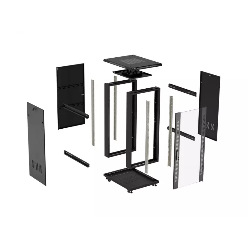 LANBERG 18U 19 colių ant grindų statomas serverio stovo korpusas 600x800mm juodas su grūdinto stiklo durimis (plokščioje pakuotėje)