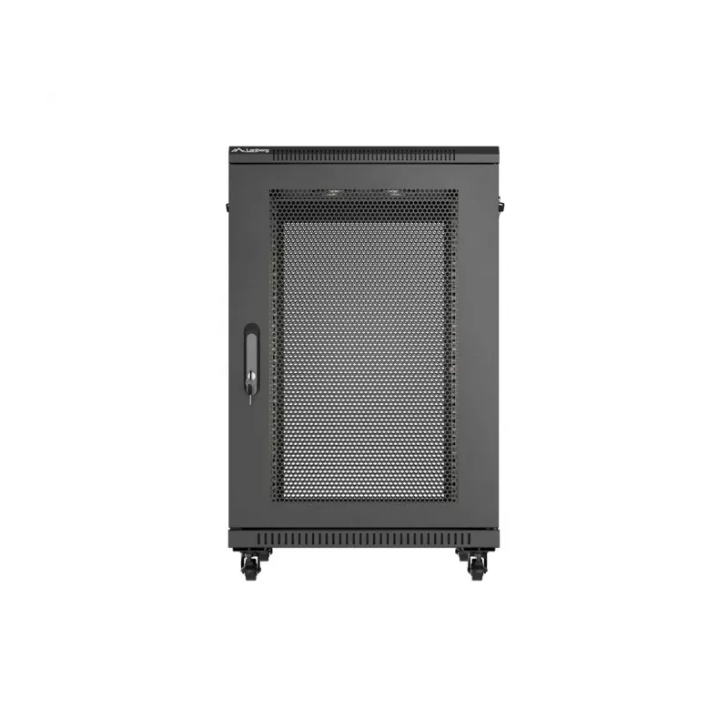 Lanberg 19 colio 18U 600x800 mm juodas ant grindų statomas stelažo korpusas su perforuotomis durimis (plokščios pakuotės)