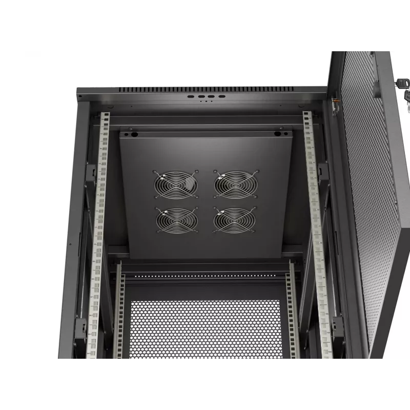 Lanberg 19 colio 18U 600x800 mm juodas ant grindų statomas stelažo korpusas su perforuotomis durimis (plokščios pakuotės)