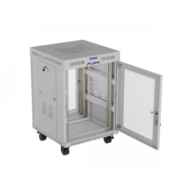 Lanberg FF01-6615-23SL Laisvai pastatoma 19 colių spinta 15U 600x600 pilka su perforuotomis durimis ir LCD plokščia pakuotė