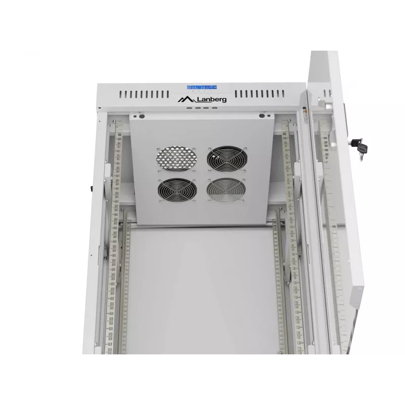 LANBERG 19 inch 22U Grindinis Stovo Spintos Rack 600x600 mm Pilkas Grūdinto Stiklo Durys LCD Ekranas (Plokščia Pakuotė)
