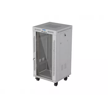 LANBERG 19 inch 22U Grindinis Stovo Spintos Rack 600x600 mm Pilkas Grūdinto Stiklo Durys LCD Ekranas (Plokščia Pakuotė)