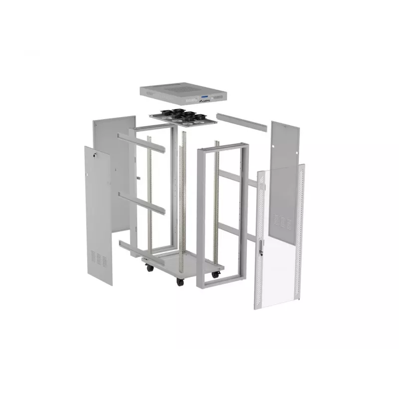LANBERG 19 inch 42U ant grindų montuojamas stovo korpusas 600x1000 mm pilkas, grūdinto stiklo durys, LCD ekranas, plokščia pakuotė