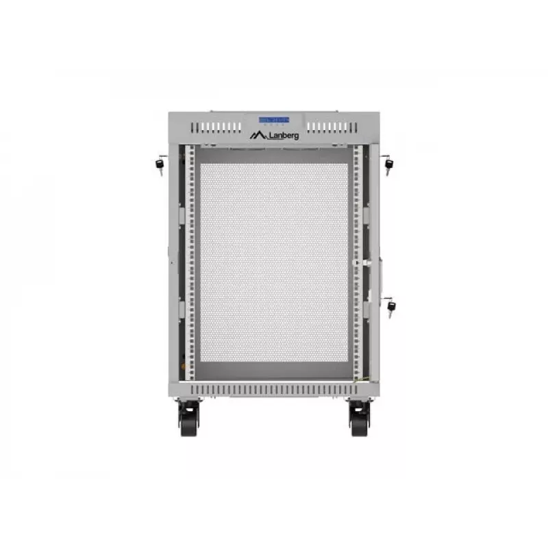 Lanberg 19 colio 15U 600x800 pilkas grindinis stelažas su perforuotomis durimis ir LCD (plokščioje pakuotėje)
