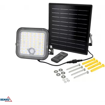 BEMKO SOLPAR Saulės LED prožektorius 10W 1500lm 3000/4000K IP65 Juodas su PIR jutikliu