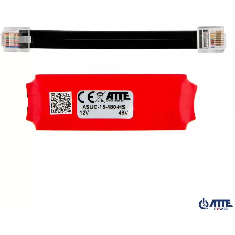 ATTE ASUC-15-480-HS pasyvus PoE adapteris, įėjimas 10-30V DC, išėjimas 48V DC 15W, 0,31A, RJ45, montuojamas ant sienos, juodas