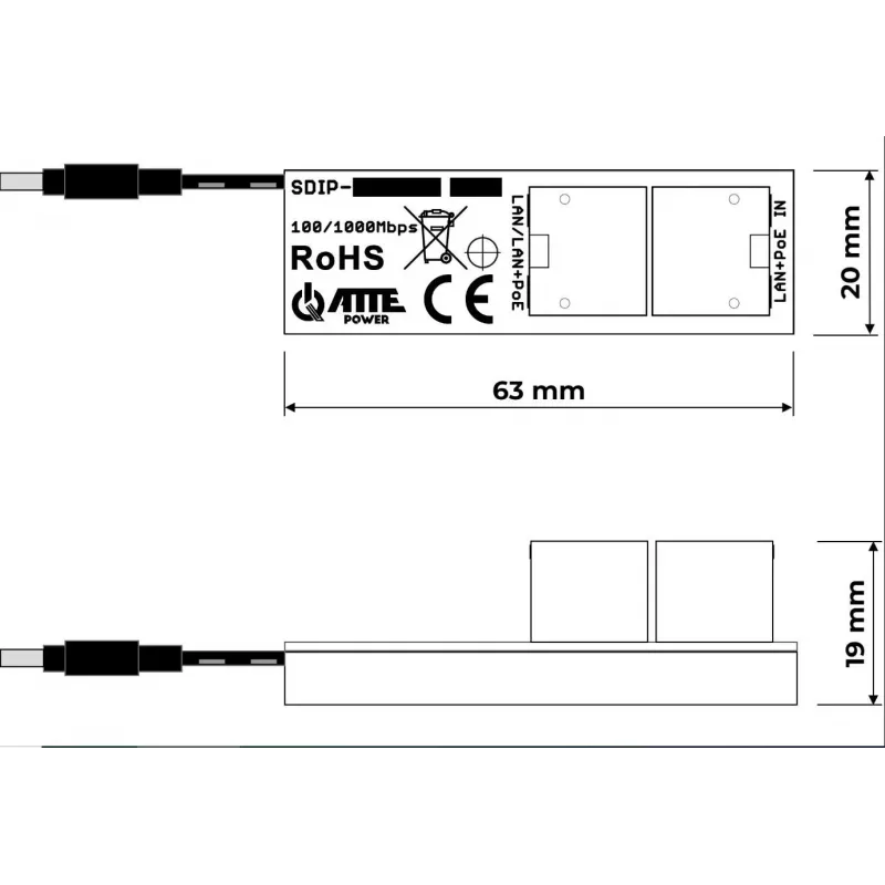 ATTE SDIP-12-121 PoE+ adapteris 30W Gigabit