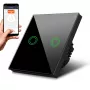 MACLEAN MCE714B Wifi 2-Fold Touch Light Switch, Black, Tempered Glass, Works with Alexa/Google Assistant
