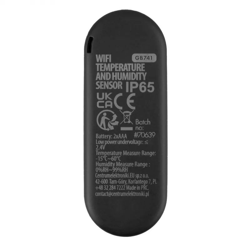 GRB GREENBLUE GB741 lauko WiFi temperatūros ir drėgmės jutiklis, Android/iOS, 3,0 V DC, 2xAAA, IP65