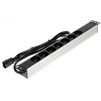DELTA PD-7/RACK/IEC 19 colių 1U pagrindinis PDS su 7 Schuko lizdais, IEC C14 įvadu, 2 m kabeliu, 16 A, juoda