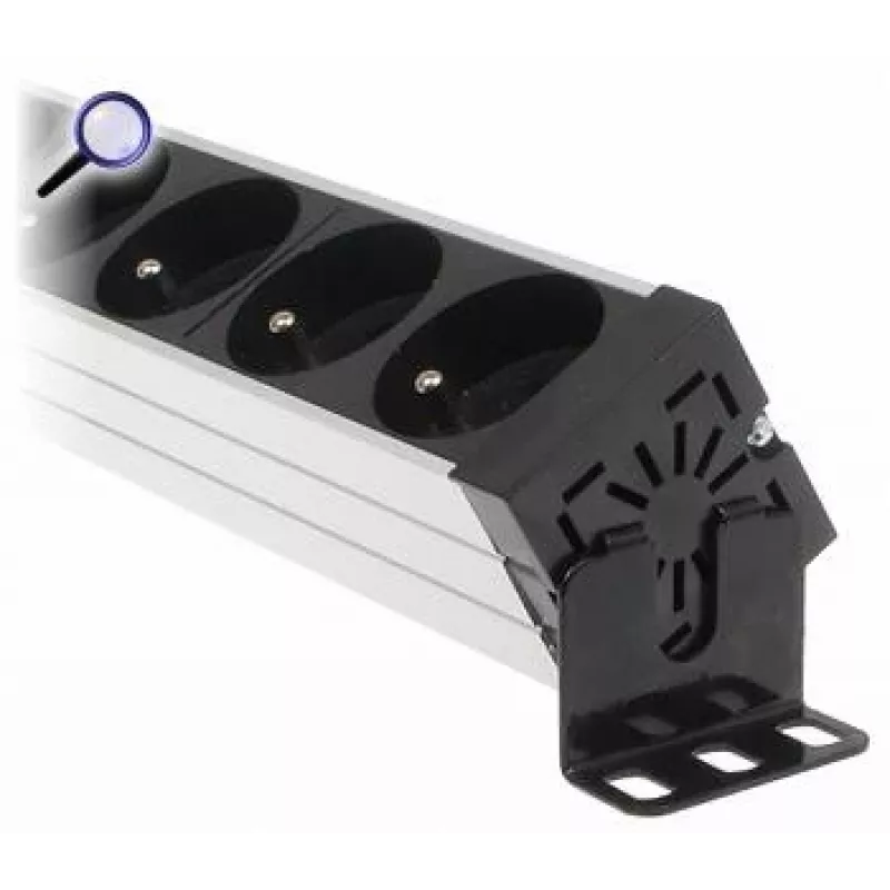 DELTA PD-7K/RACK 7-išvadų Schuko maitinimo juosta 1U stelažo montavimui 230V 10A 2300W 3m laidas juoda