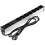 DELTA PD-7K/RACK 7-išvadų Schuko maitinimo juosta 1U stelažo montavimui 230V 10A 2300W 3m laidas juoda