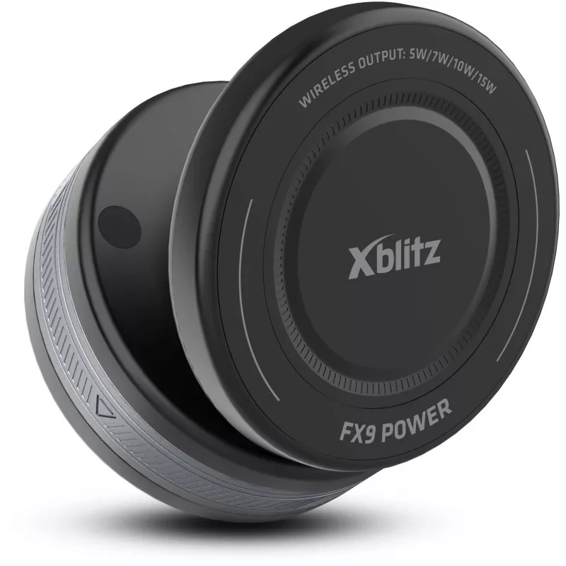 Xblitz FX9 Power automobilinis laikiklis su Qi belaidžiu įkrovimu, 10W, automatinis spaustukas, siurbtukas