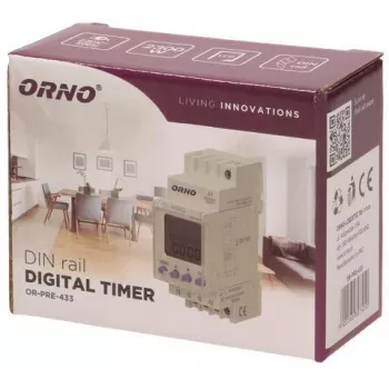 ORNO OR-PRE-433 elektroninis savaitinis laikmatis, DIN bėgis, 16A/3680W, 16 programų, 230V